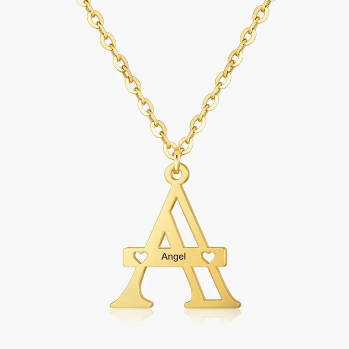 Custom Engraved Letter Pendant Necklace with Hearts