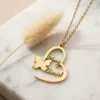 Custom Two Name Gold Plated Heart & Butterfly Necklace