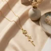 Custom Vertical Birth Flower Name Necklace