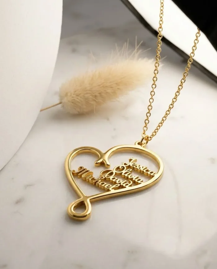 Custom Family or Friends 1-5 Names Heart Necklace