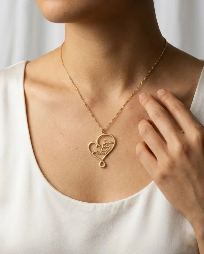 Custom Family or Friends 1-5 Names Heart Necklace