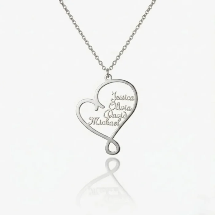 Custom Family or Friends 1-5 Names Heart Necklace