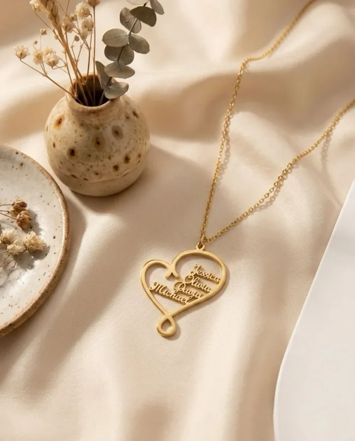 Custom Family or Friends 1-5 Names Heart Necklace