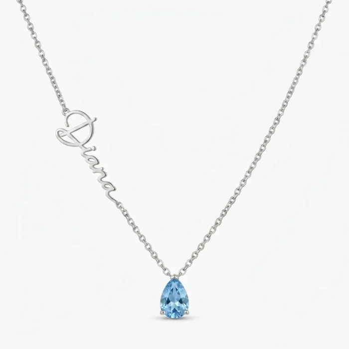 Dainty Custom Birthstone Teardrop Jewerly Name Necklace